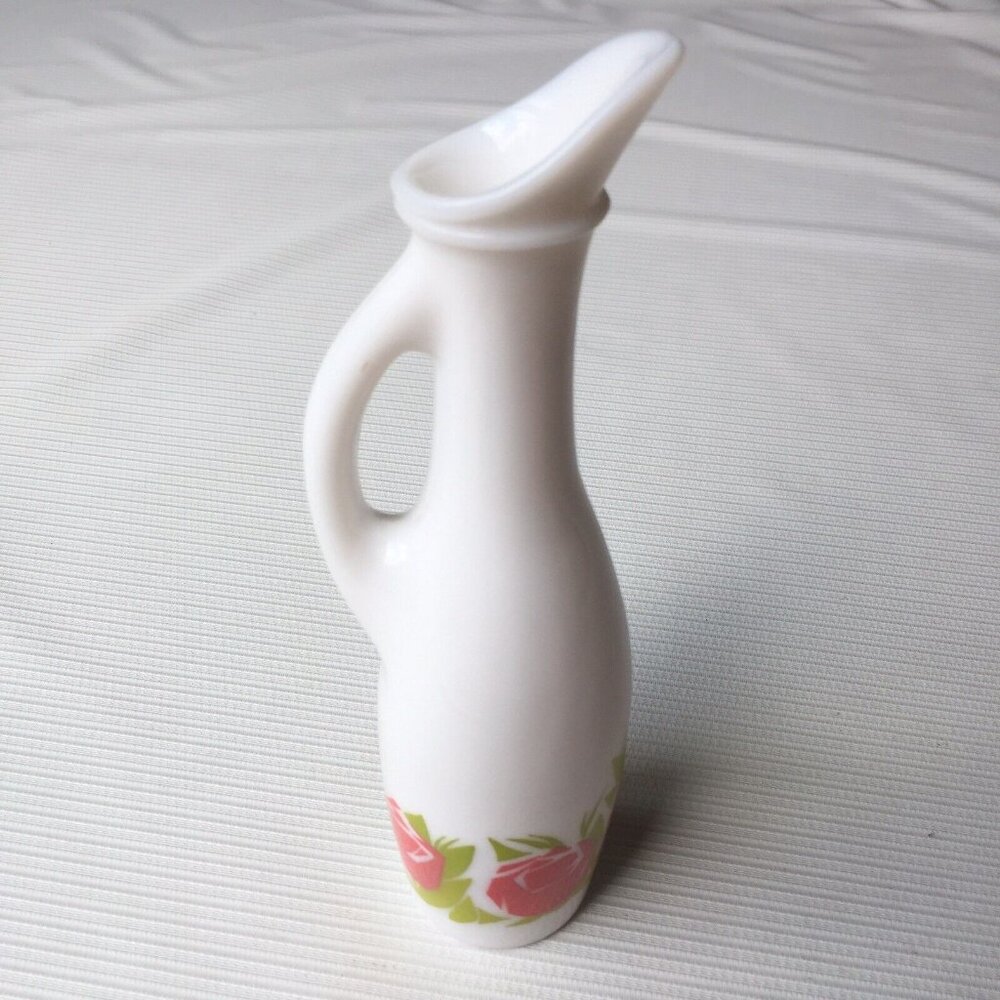 Milk Glass Bud Vase Narrow Pitcher Handle Rose Floral Flower 7" White Vintage